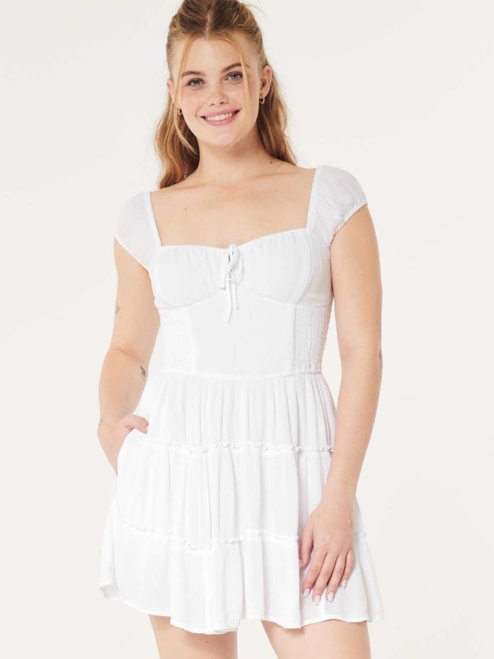 Hollister White Tiered Sundress with Cap Sleeves